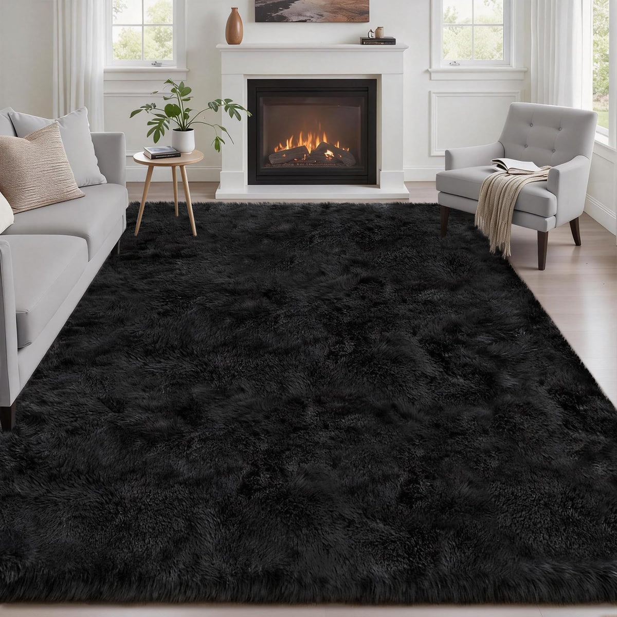 Luxturiy fluffy 5x7 rug in living room offers plush comfort underfoot for relaxing spaces.