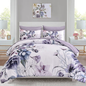 Luxudecor floral comforter set in purple adds romantic style to the queen bedroom.