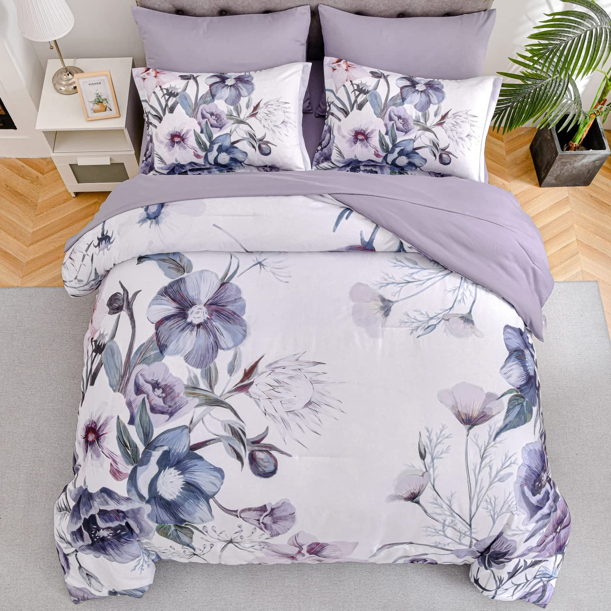 Luxudecor purple flower pillowcases offer soft breathable comfort for restful nights