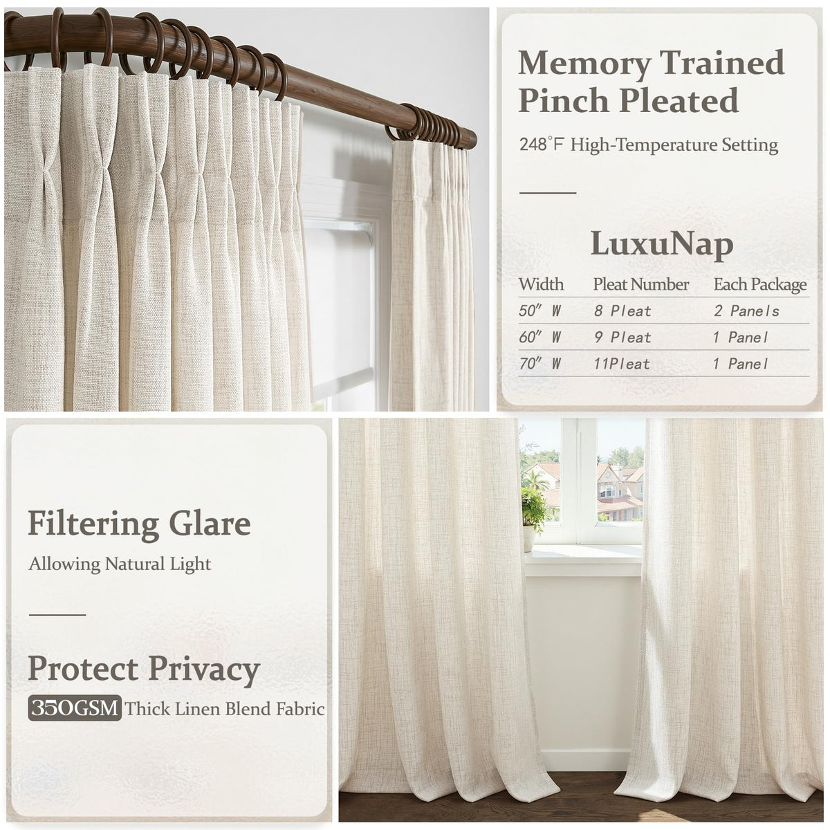 LuxuNap 350GSM linen-poly blend texture provides sturdy, luxe feel.