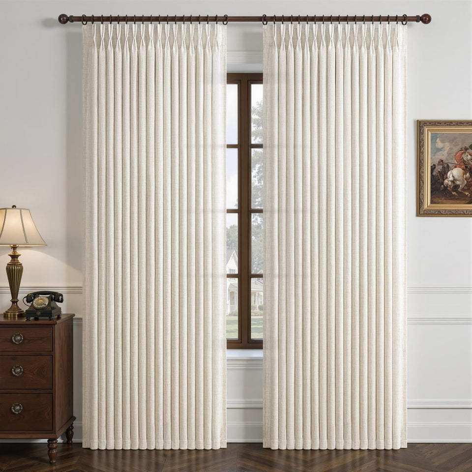 LuxuNap pinch pleated curtains in cream ivory showcase elegant drape for living rooms.