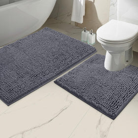 LuxUrux 2 piece bathroom mats plush chenille for soft comfort.