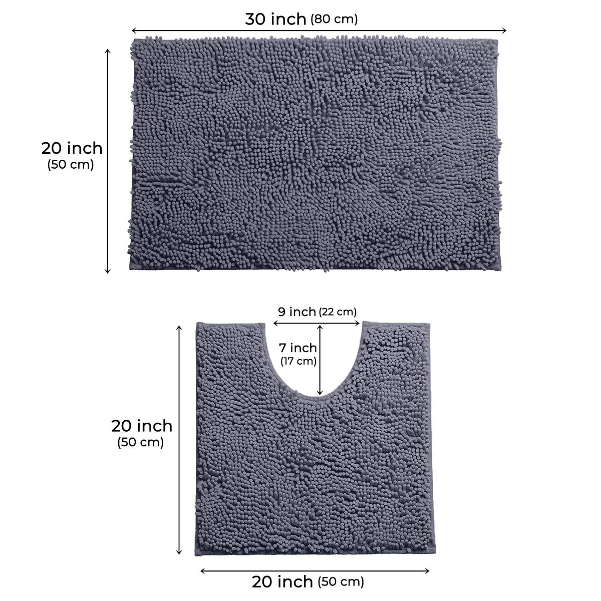 LuxUrux contoured U shaped rug around toilet for secure fit.