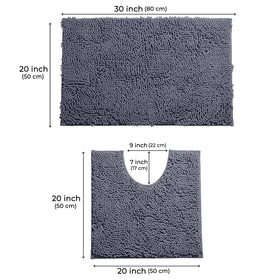 LuxUrux contoured U shaped rug around toilet for secure fit.