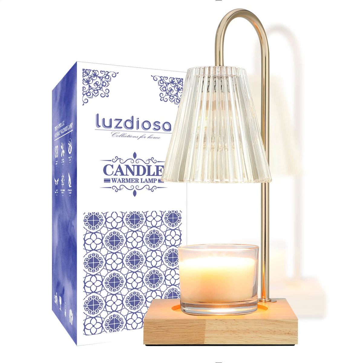 luzdiosa Candle Warmer Lamp top view showing glass shade and wooden base for safe fragrance diffusion