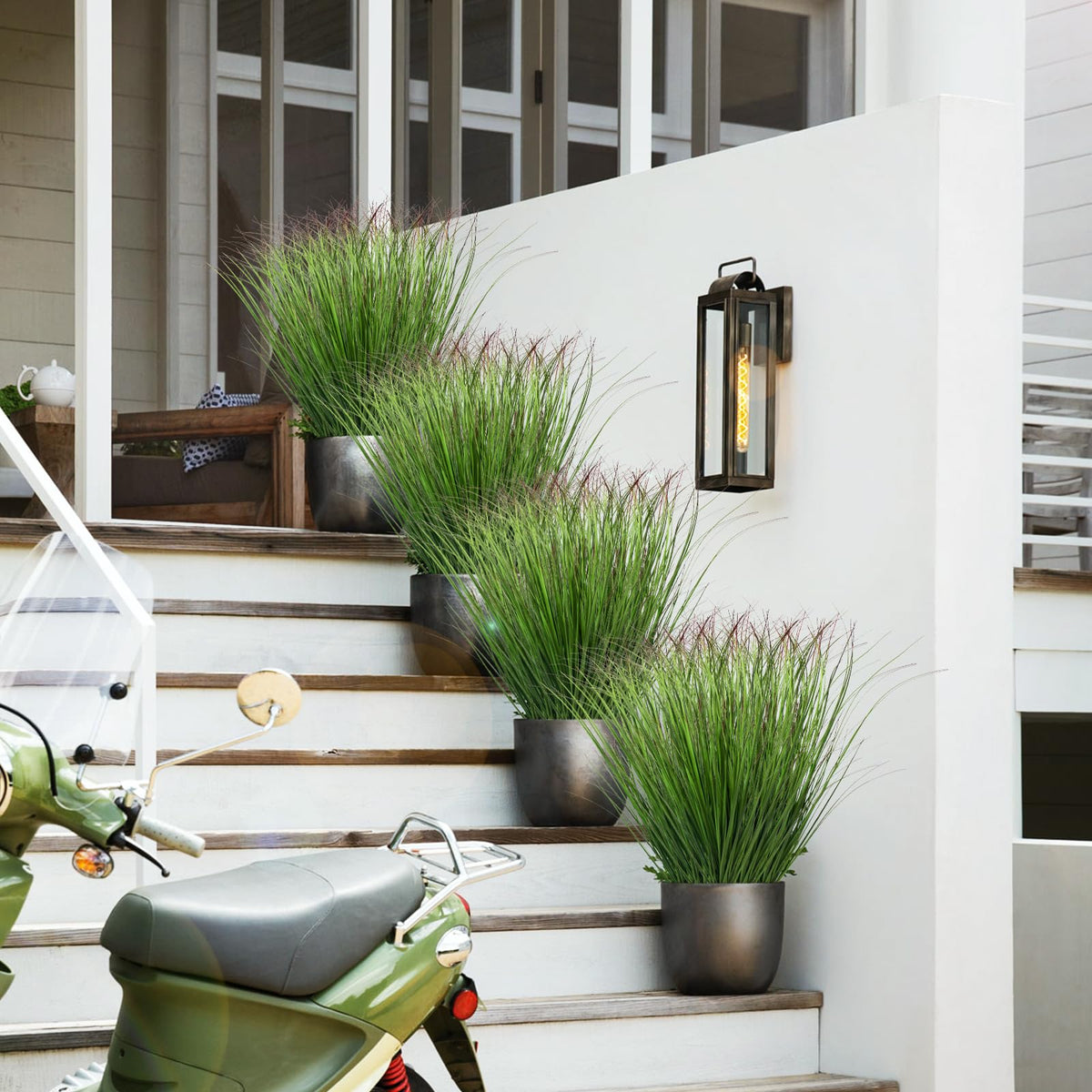 LUZOGA 12-piece artificial grass set offers lush fullness with 36 leaves per shrub.