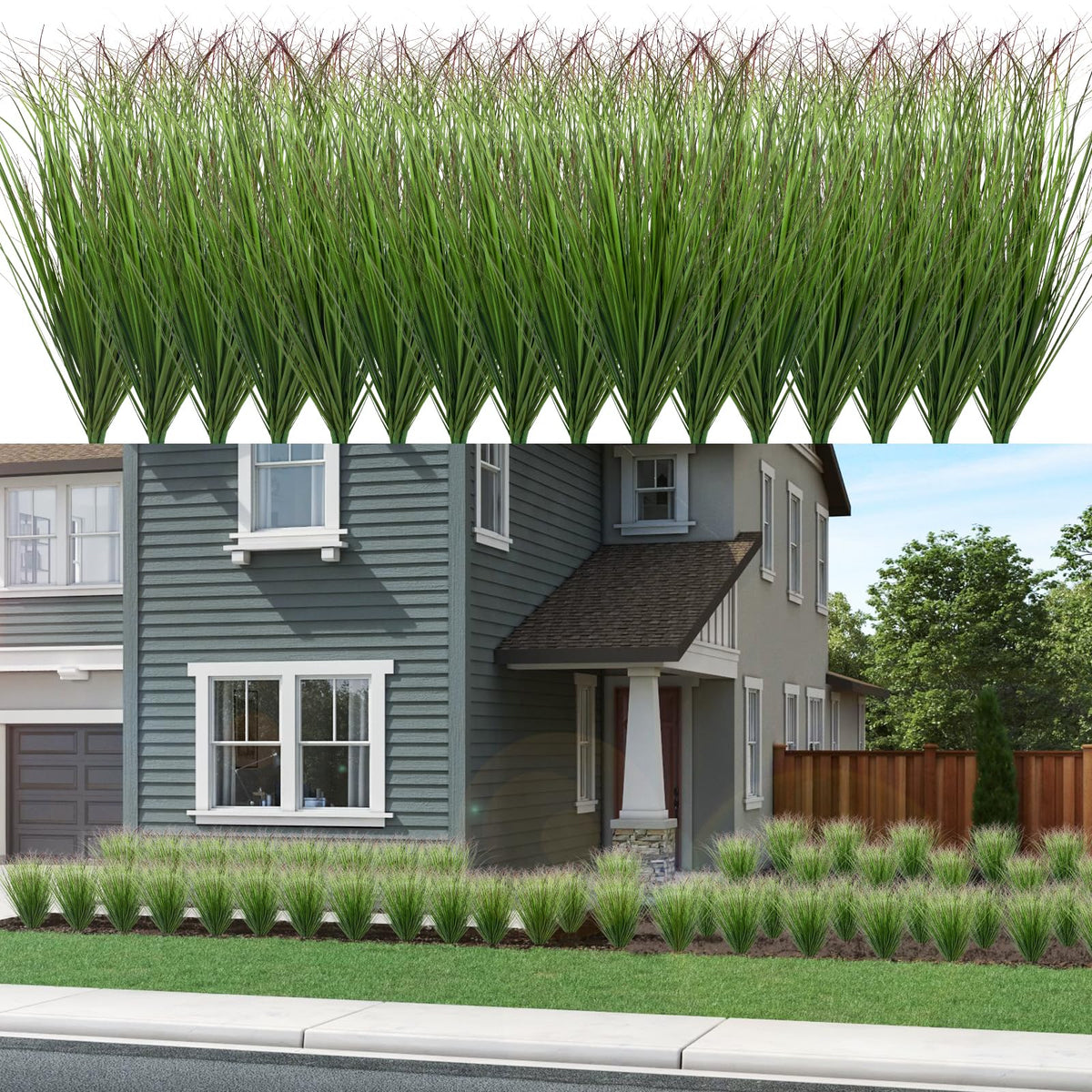 LUZOGA 48Pcs outdoor artificial grass plants with wheat grass stems for year round greenery.