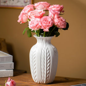 Lvases matte white ceramic vase with wheat-ear texture for a minimalist living room display