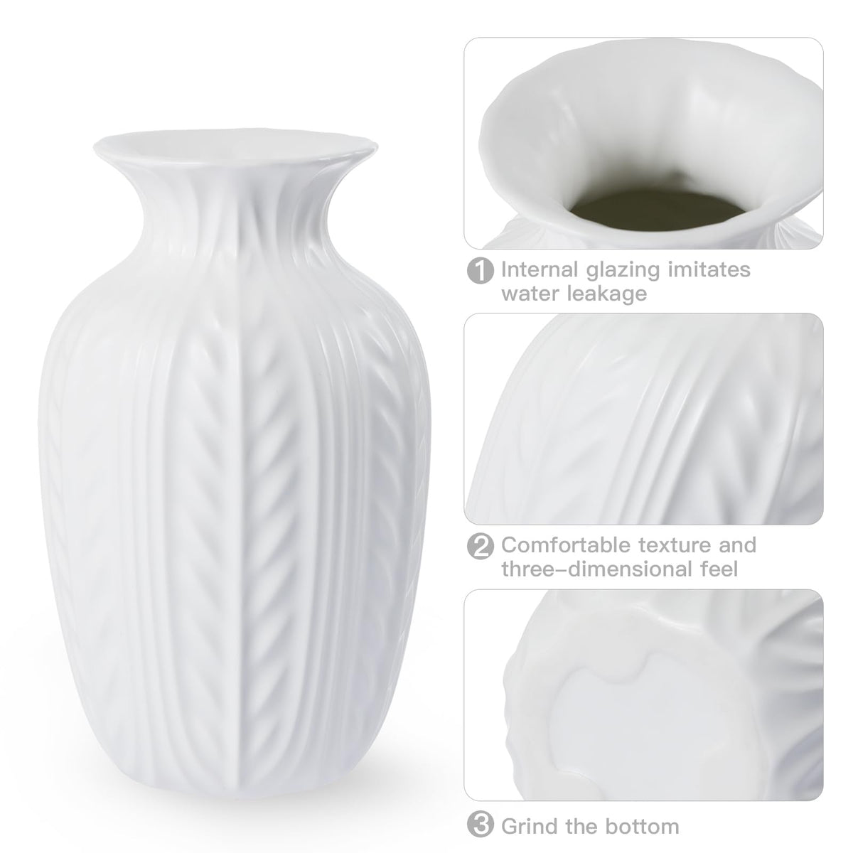 Lvases matte white sculpted ceramic vase featuring wheat texture on a clean surface