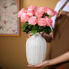 Lvases matte white wheat-ear texture vase with wide mouth ideal for large bouquets