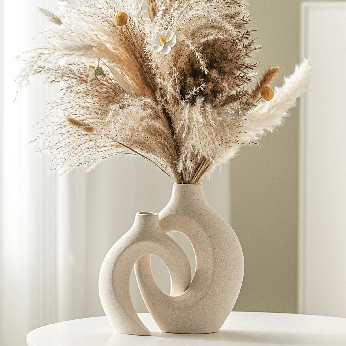 Lvases Snuggle Hollow tall milky white vase for elegant centerpiece with dried or fresh stems