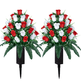 LVXINLI artificial cemetery flowers bouquet 2-set for long-lasting grave decor.