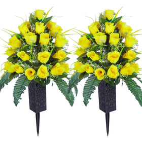 LVXINLI artificial cemetery flowers bouquet in yellow for outdoor memorials