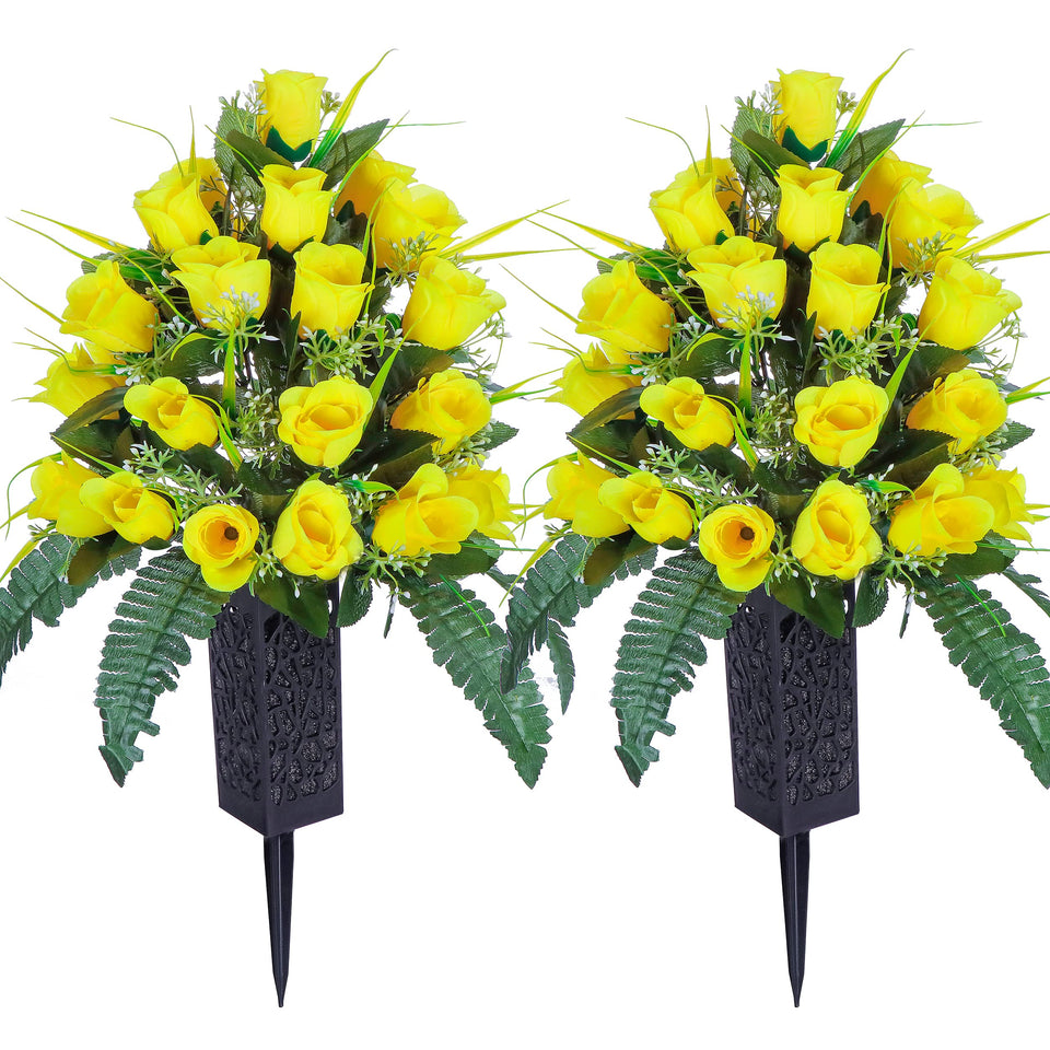 LVXINLI artificial cemetery flowers bouquet in yellow for outdoor memorials