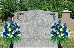 LVXINLI artificial cemetery flowers dark blue and white roses bouquet 02 offers vibrant color retention.