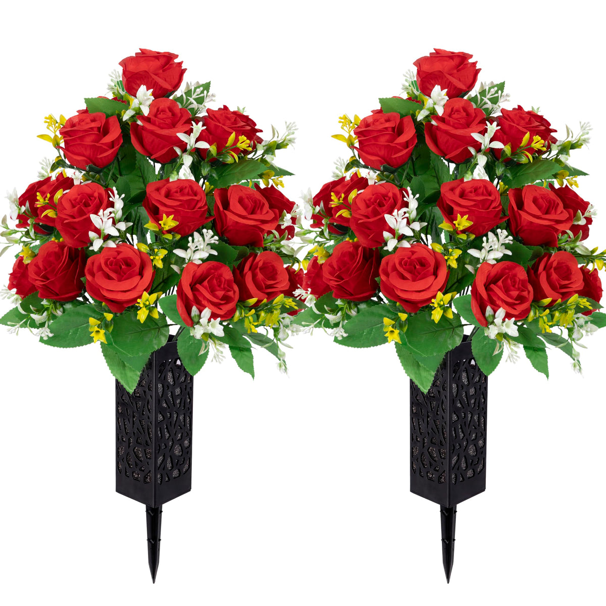 LVXINLI red artificial cemetery flowers on long spikes for stable outdoor memorials