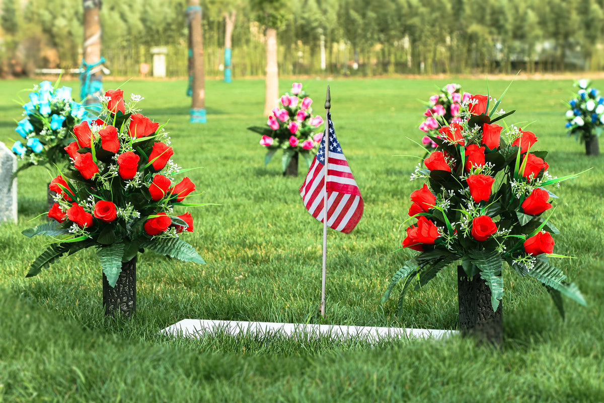 LVXINLI artificial cemetery flowers rose bouquet closeup showing durable petals