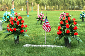 LVXINLI artificial cemetery flowers rose bouquet closeup showing durable petals