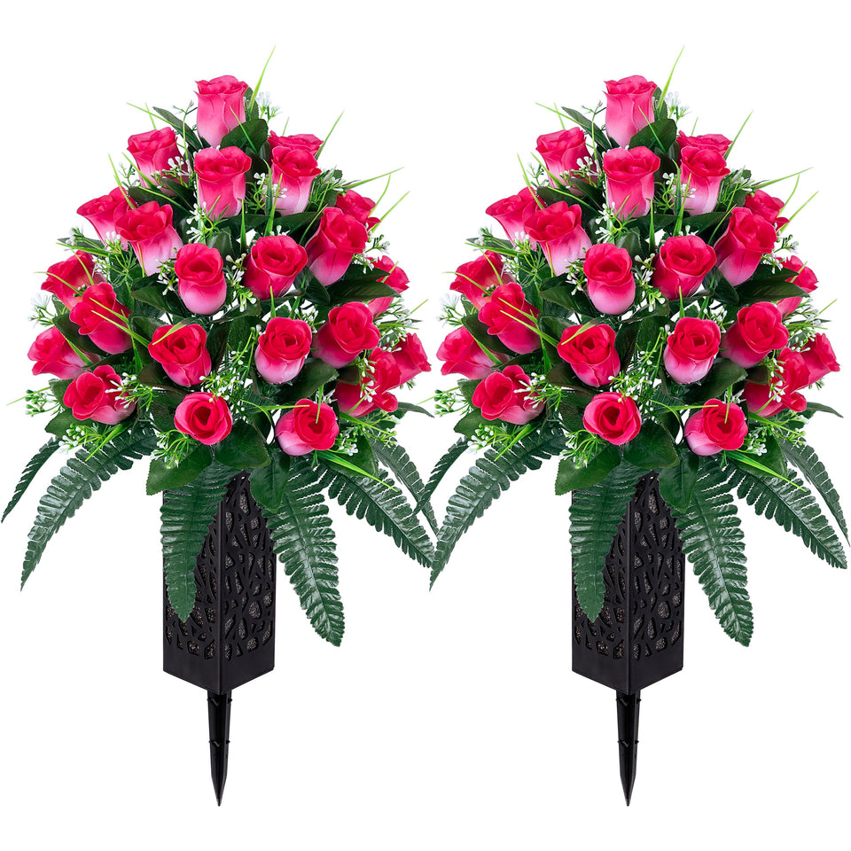 LVXINLI artificial cemetery flowers pink rose bouquet for lasting outdoor memorial decor.