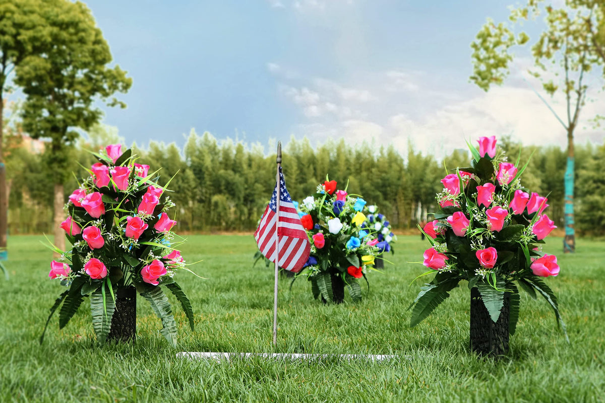 LVXINLI cemetery flowers bouquet with pink roses for serene grave beautification.
