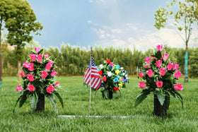 LVXINLI cemetery flowers bouquet with pink roses for serene grave beautification.