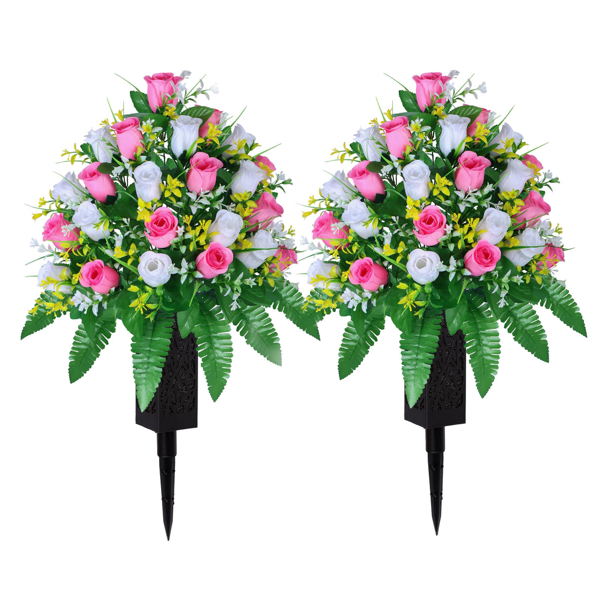 LVXINLI artificial cemetery flowers roses bouquet close-up showing vibrant silk petals for lasting color.