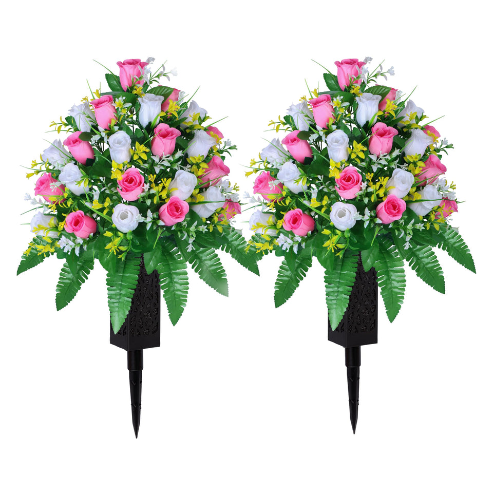 LVXINLI artificial cemetery flowers roses bouquet close-up showing vibrant silk petals for lasting color.