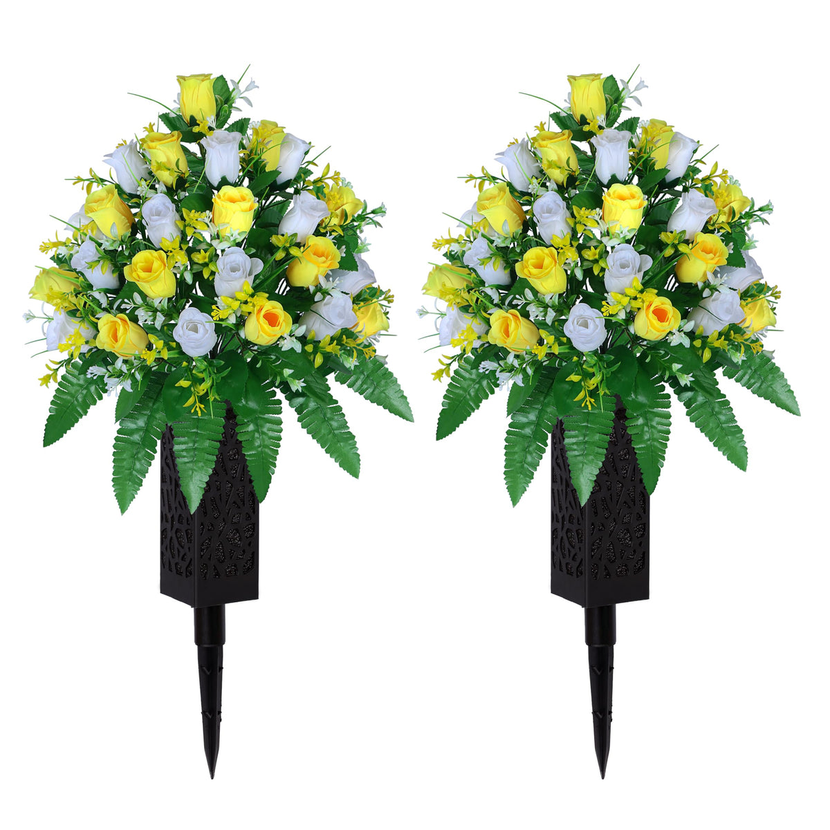 LVXINLI artificial cemetery flowers in yellow and white two-bundle arrangement for lasting display