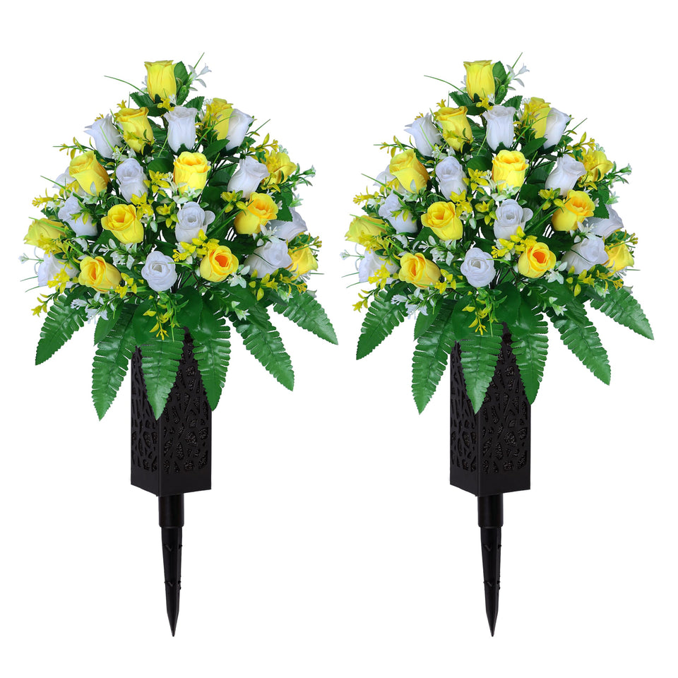 LVXINLI artificial cemetery flowers in yellow and white two-bundle arrangement for lasting display