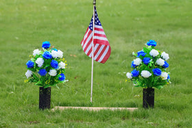 LVXINLI artificial flowers on headstone setup with long spikes for secure placement.