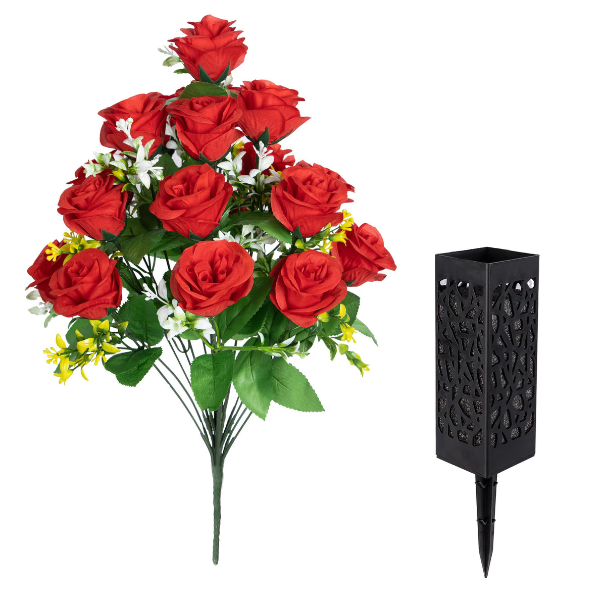 LVXINLI packaging includes two bouquets and two ground vases for easy setup