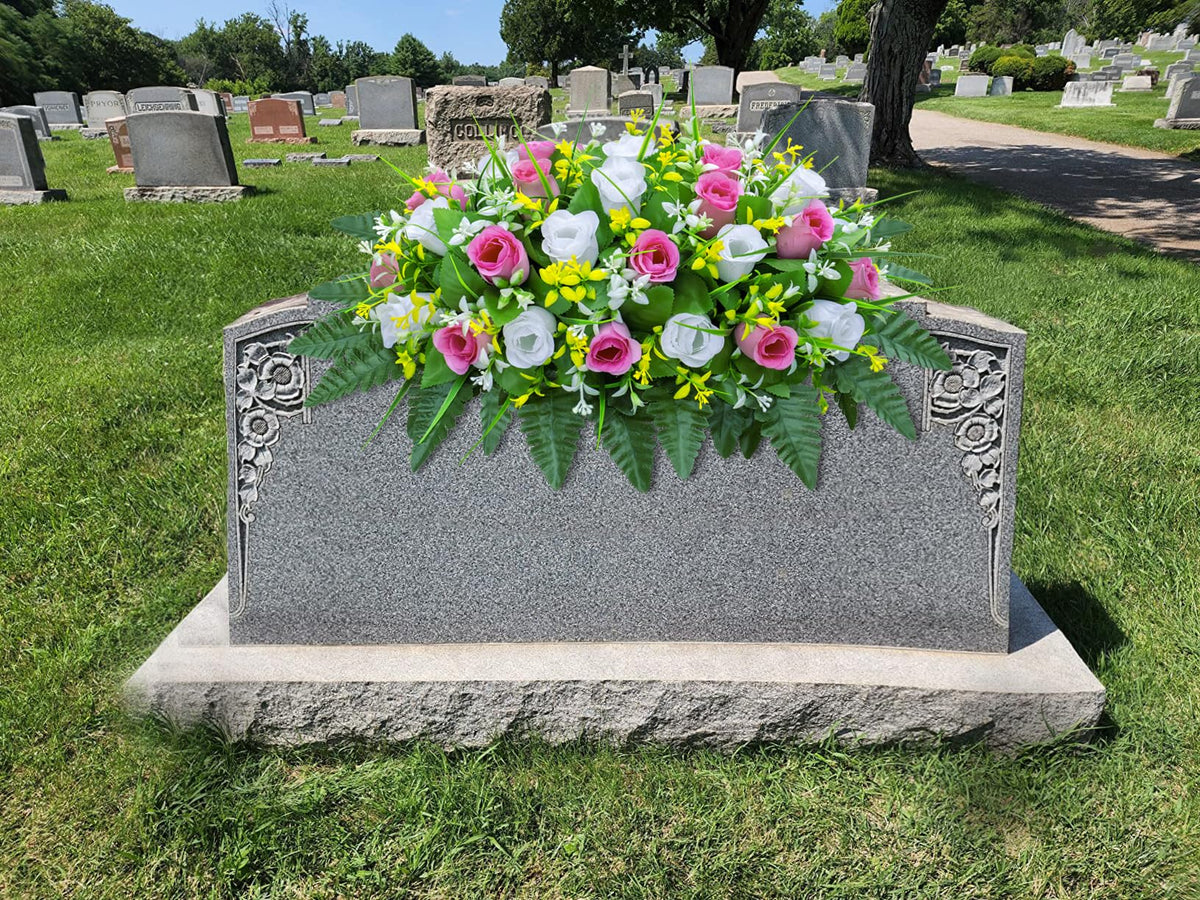 LVXINLI rust-resistant iron frame supports the saddle bouquet on any tombstone.