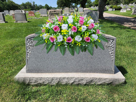 LVXINLI rust-resistant iron frame supports the saddle bouquet on any tombstone.