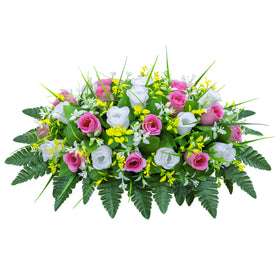 LVXINLI saddle-shaped tombstone flowers in pink and white, UV-resistant for long-lasting color.