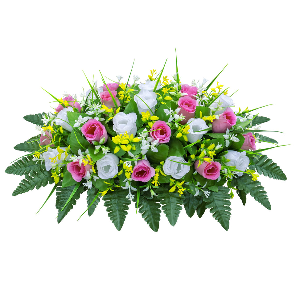 LVXINLI saddle-shaped tombstone flowers in pink and white, UV-resistant for long-lasting color.