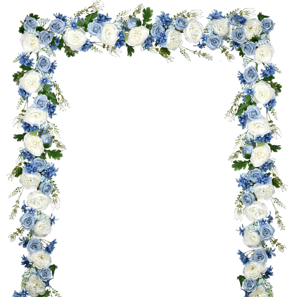 Lvydec peony garland 6ft blue white for elegant wedding arches and table decor.