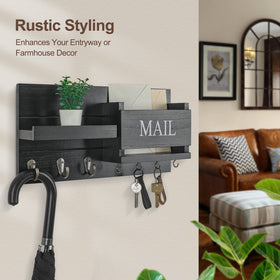 Lwenki black-stained rustic entryway mount with flush hardware detail.