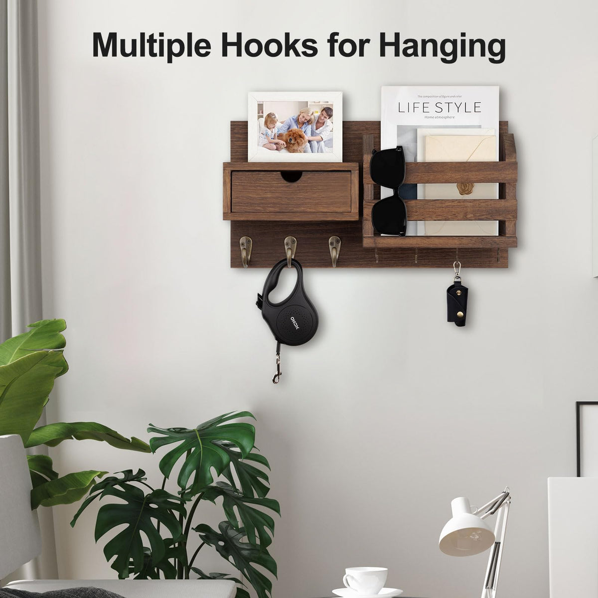 Easy installation with included hardware ensures quick wall mounting.