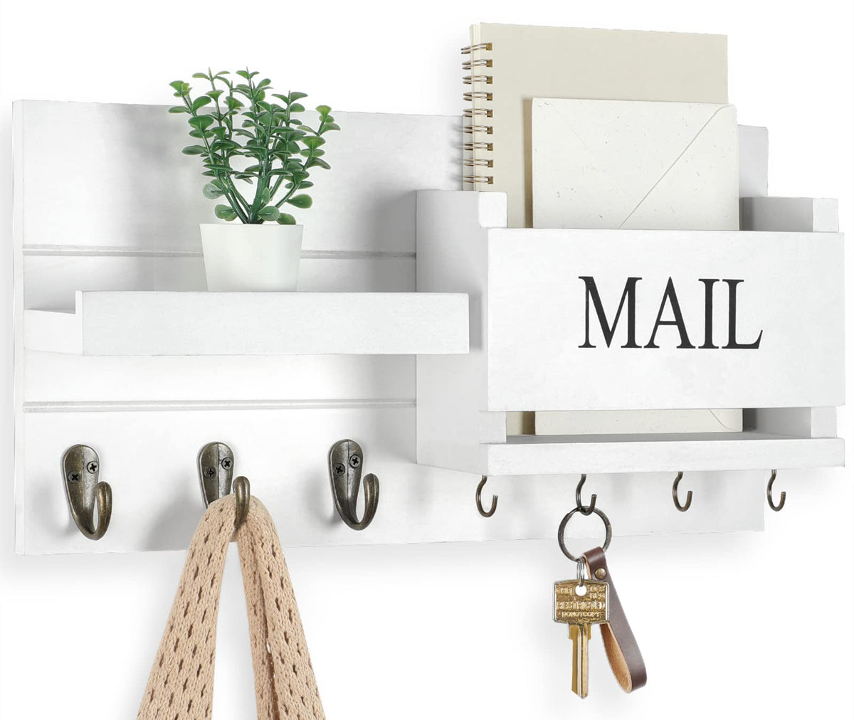 Lwenki mail organizer wall mount front view in rustic black finish for entryways.