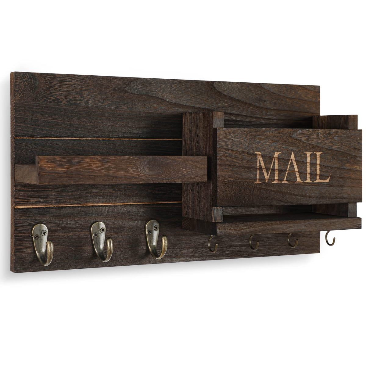 Lwenki shelf detail highlights sturdy paulownia wood and space for sunglasses.
