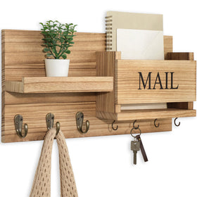 Lwenki mail organizer wall mount with shelf keeps letters and keys organized.