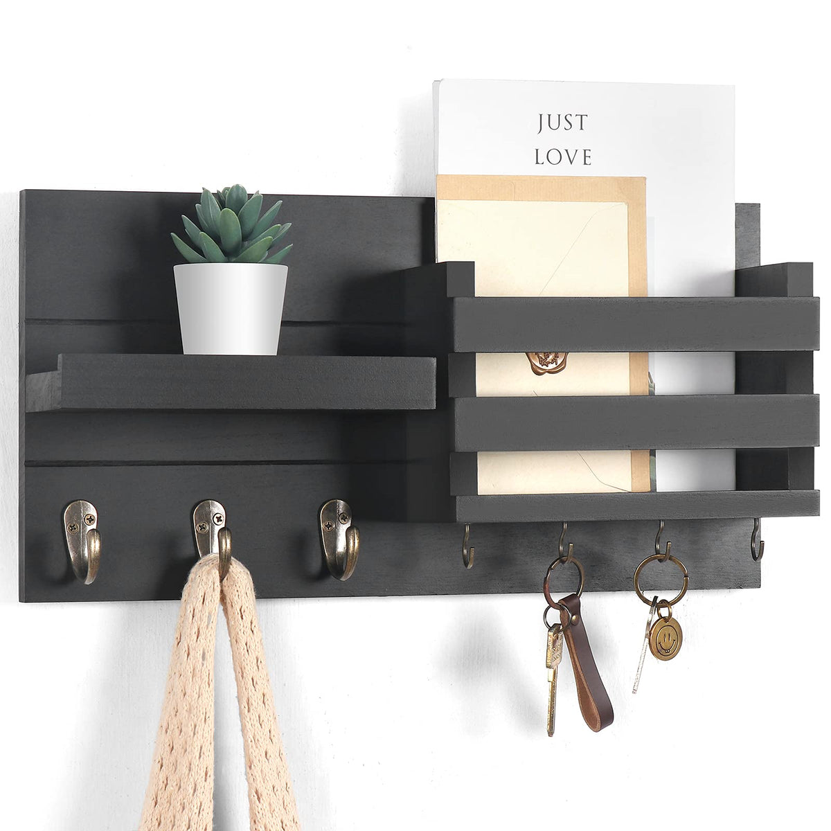 Lwenki mail organizer wall mount keeps mail and keys neatly stored at the entryway.