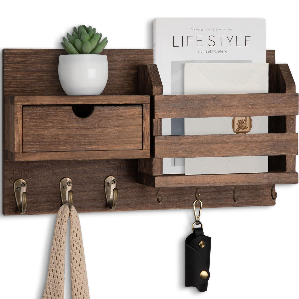 Lwenki wall mount key holder with seven hooks keeps essentials organized by the door.