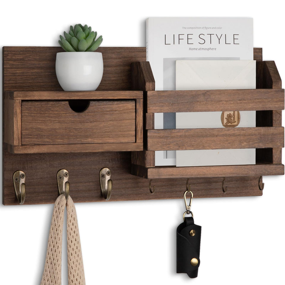 Lwenki wall mount key holder with seven hooks keeps essentials organized by the door.