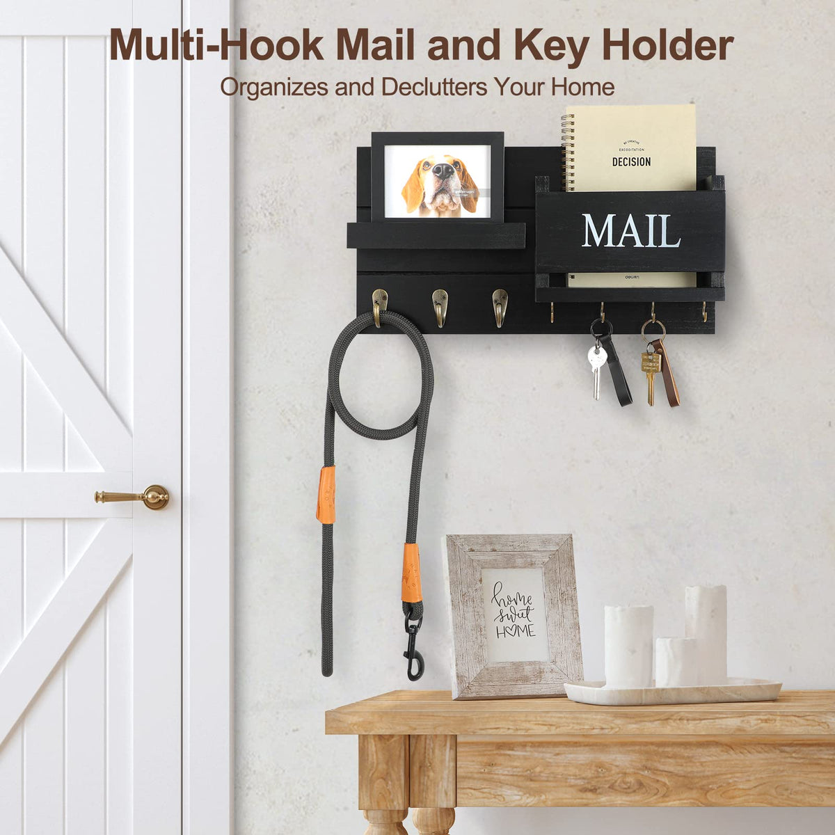 Lwenki wall-mounted mail organizer close-up highlights sturdy Paulownia wood.