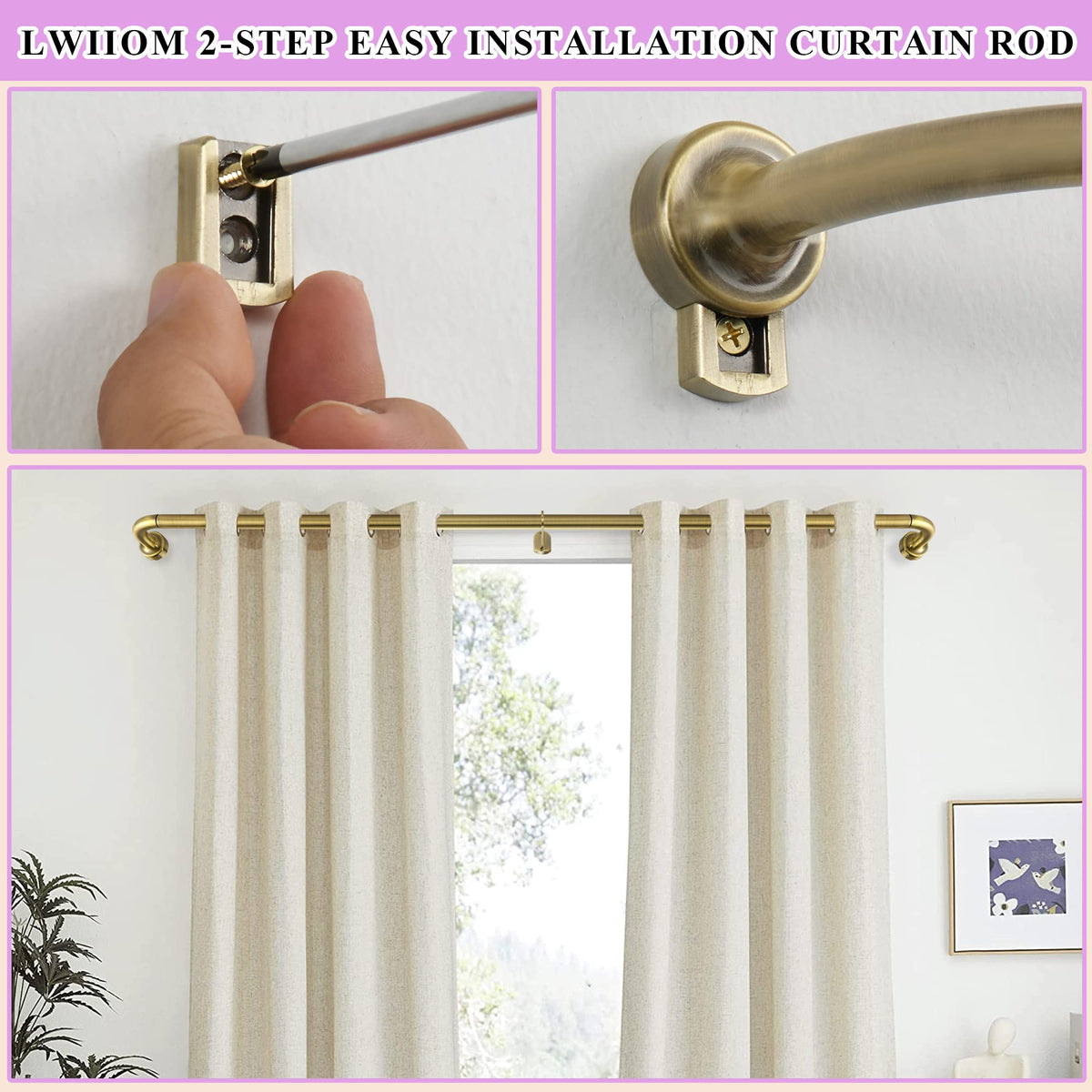 Lwiiom telescoping curtain rod extends without tools for easy setup.