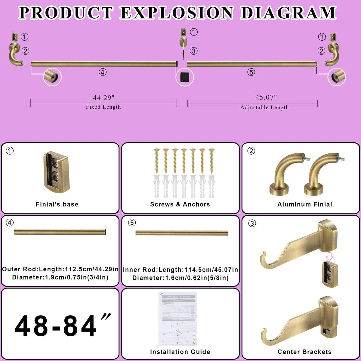 Lwiiom brackets and rod offer sturdy support for long curtains