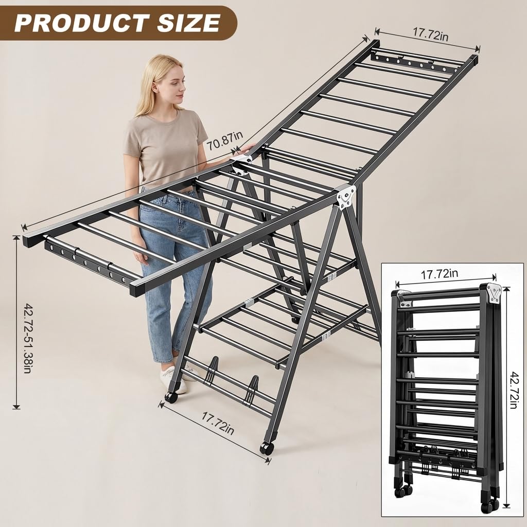 Integrated shoe drying posts on LxBrillxiant rack keeps footwear off the floor.