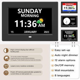 LXBYJKJ clock provides 12 alarms and 3 medicine reminders for routines.