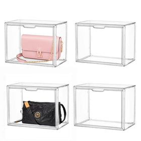 LXLXXL Clear Stackable Bins front view for organized vanity displays.